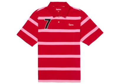 Pre-owned Supreme Men's  Cursive Polo Shirt In Red Stripe