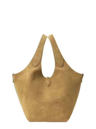 Polo Ralph Lauren 'polo Play' Brown Shoulder Bag With Pony Embroidery On The Front And Two Top Handles In Suede Woman