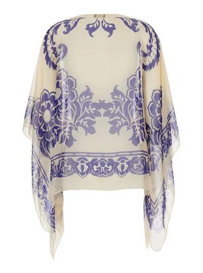Etro Blue Cape With All-over Paisley Print In Silk Woman
