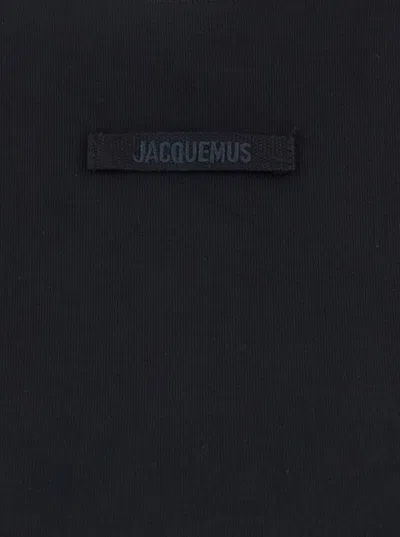 Jacquemus Black Fitted T-shirt With Logo Patch In Stretch Cotton Woman In Black