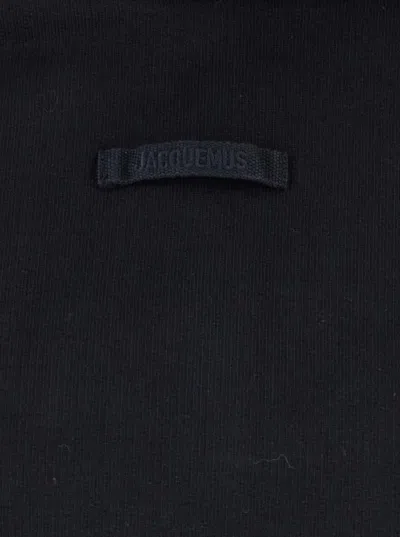 Jacquemus Le Grosgrain Logo Cotton Fleece Crop Hoodie In Black