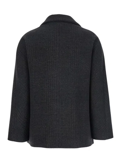 Plain Short Check Peacoat Double Breasted In Black