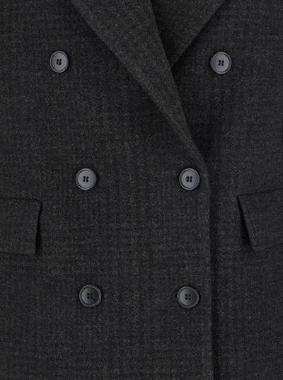 Plain Short Check Peacoat Double Breasted In Black