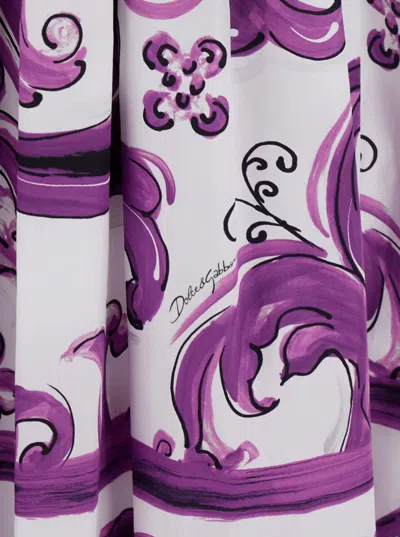 Dolce & Gabbana Long Poplin Dress With Majolica Print In Purple