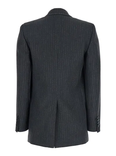 Plain Striped Double Breasted Blazer In Gray