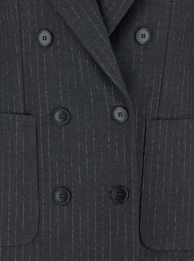 Plain Striped Double Breasted Blazer In Gray