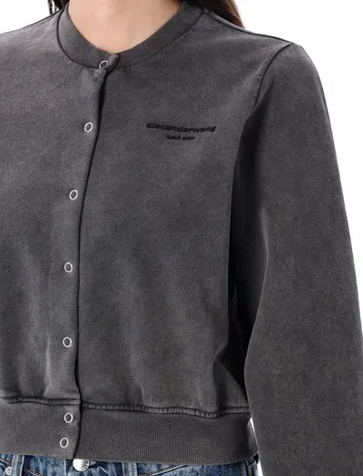 Alexander Wang Shrunken Snap Cardigan Crewneck Clothing In Black