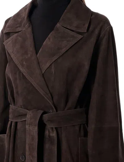 Rohe Belted Suede Coat In Brown