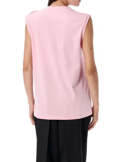 Balmain Logo Button Crew Neck Sleeveless Top In Pink