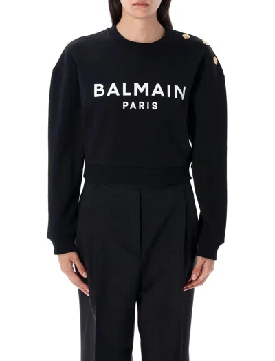 Balmain Women Logo Organic Cotton Cropped Sweatshirt In Black
