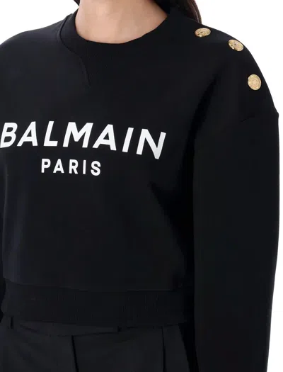 Balmain Women Logo Organic Cotton Cropped Sweatshirt In Black