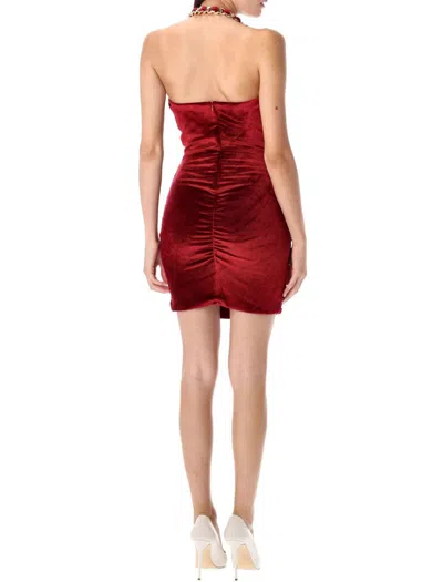 Balmain Chain-embellished Draped Velvet Mini Dress