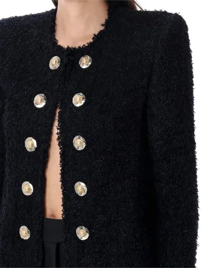 Balmain Tweed Jacket With Frayed Edges And Gold-tone Buttons In Black