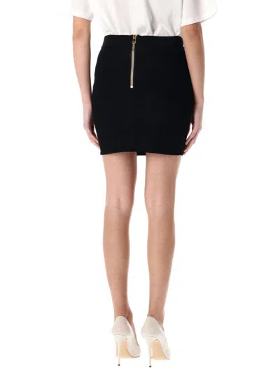 Balmain Black Mini Pencil Skirt With Jewel Buttons In Stretch Viscose Blend Woman In Black