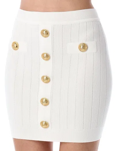 Balmain Knit Mini Skirt With Embossed Buttons Women In White