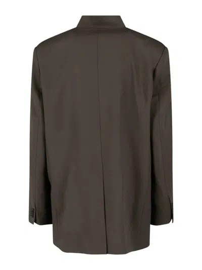 Attico Single-breasted Virgin Wool Blazer In Brown