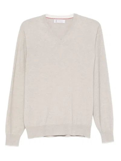 Brunello Cucinelli V-neck Cashmere Sweater In Nude