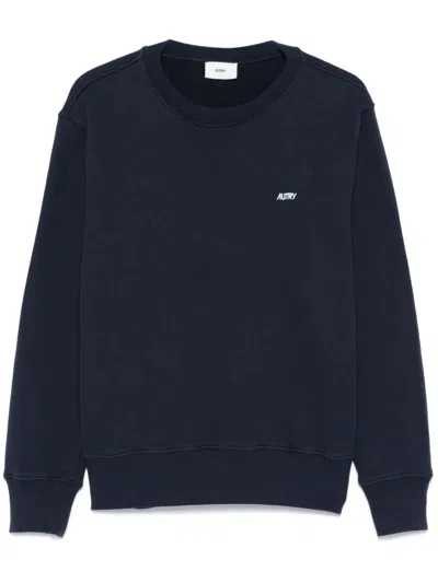 Autry Blue Cotton Crewneck Sweatshirt With Logo Print
