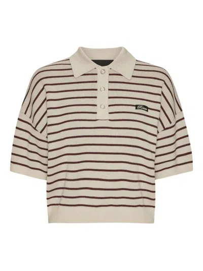 Rotate Birger Christensen Striped Polo Shirt With Logo Patch In Neutral