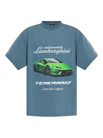 Balenciaga Lamborghini Oversized Printed Cotton-jersey T-shirt In Blue
