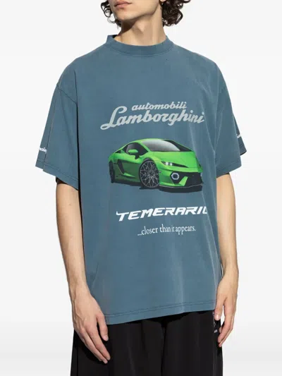 Balenciaga Lamborghini Oversized Printed Cotton-jersey T-shirt In Blue