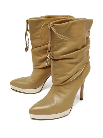 Pre-owned Gucci 110mm Platform Ankle Boots In Neutral