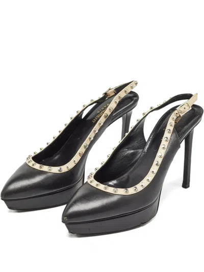Pre-owned Saint Laurent Platform Studded Slingback Pumps