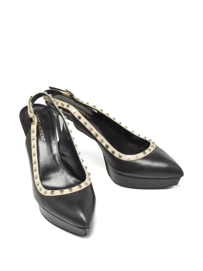 Pre-owned Saint Laurent Platform Studded Slingback Pumps