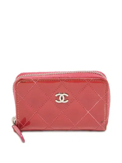 Pre-owned Chanel 2014 Quilted Patent Leather Coin Purse In Pink