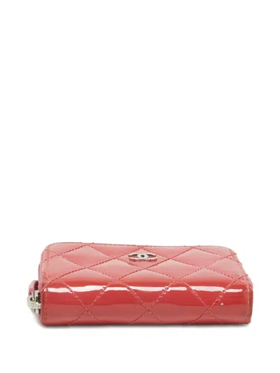 Pre-owned Chanel 2014 Quilted Patent Leather Coin Purse In Pink