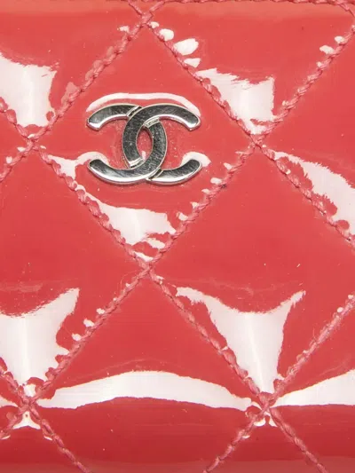 Pre-owned Chanel 2014 Quilted Patent Leather Coin Purse In Pink