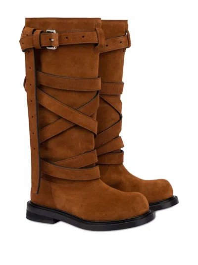 Moschino Suede Biker Boots In Brown
