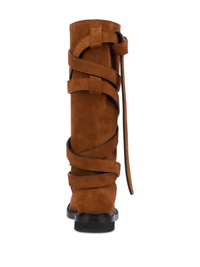 Moschino Suede Biker Boots In Brown