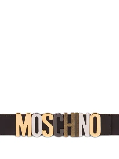 Moschino Logo-lettering Belt In Brown