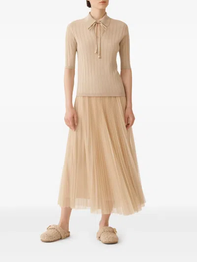 Fabiana Filippi Ribbed-knit Polo Neck Top In Brown