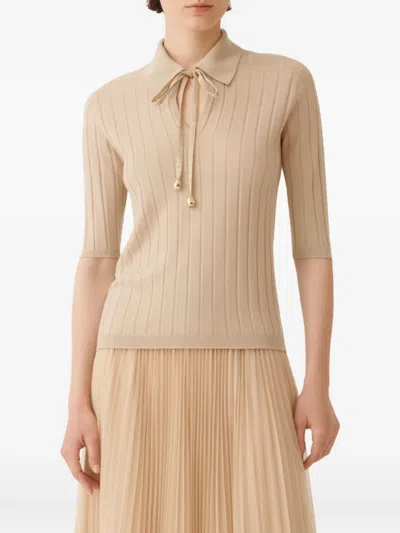 Fabiana Filippi Ribbed-knit Polo Neck Top In Brown