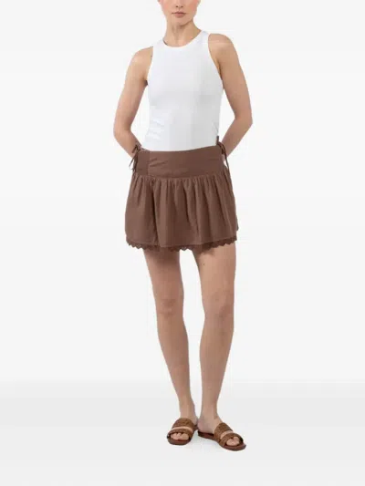 Xirena Paloma Lace-trimmed Smocked Skirt In Brown