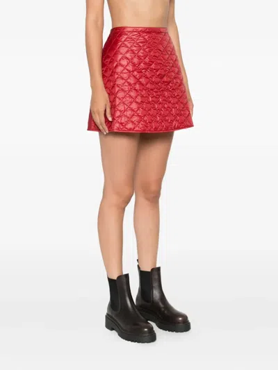 Moncler Diamond-quilted Mini A-line Skirt In Red