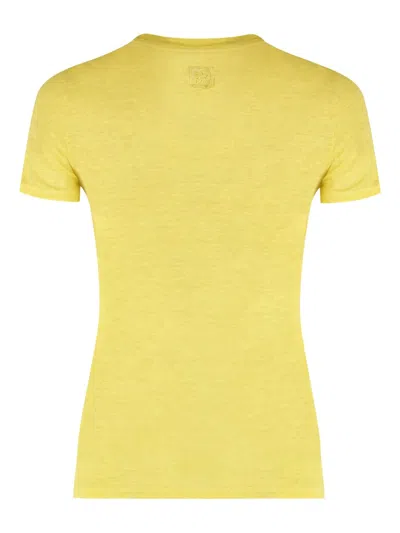120% Lino V-neck Linen T-shirt In Yellow