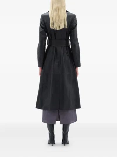 Remain Birger Christensen Belted Leather Coat In Black