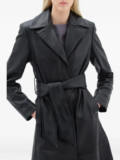 Remain Birger Christensen Belted Leather Coat In Black