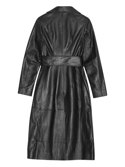 Remain Birger Christensen Belted Leather Coat In Black
