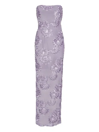 Rotate Birger Christensen Floral-mesh Maxi Dress In Purple