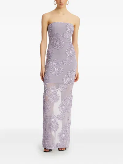 Rotate Birger Christensen Floral-mesh Maxi Dress In Purple