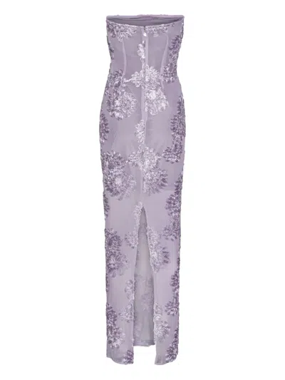 Rotate Birger Christensen Floral-mesh Maxi Dress In Purple