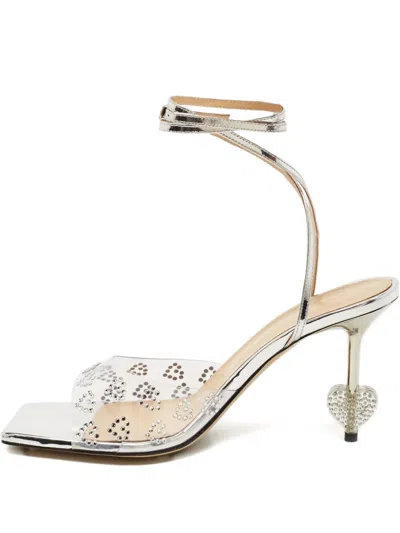 Pre-owned Mach&mach  Heart Heel-crystal Sandals In Silver