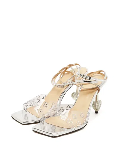 Pre-owned Mach&mach  Heart Heel-crystal Sandals In Silver