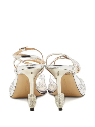 Pre-owned Mach&mach  Heart Heel-crystal Sandals In Silver