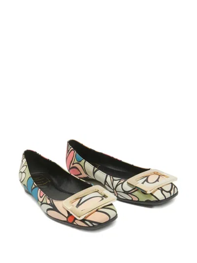 Pre-owned Roger Vivier Vintage  Floral-print Buckled Flats In Neutral