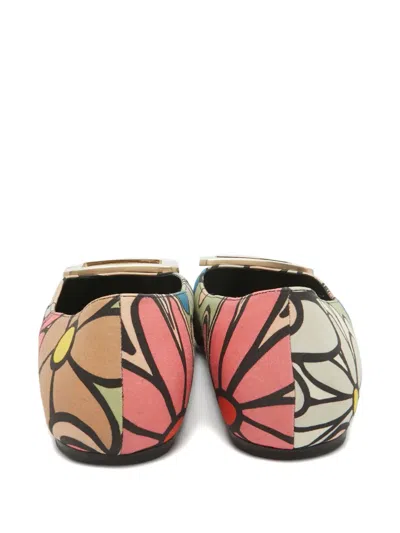 Pre-owned Roger Vivier Vintage  Floral-print Buckled Flats In Neutral